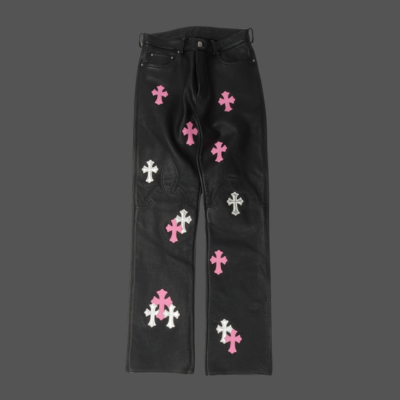 Chrome Hearts Fleur Knee Leather Cross Patch Pants